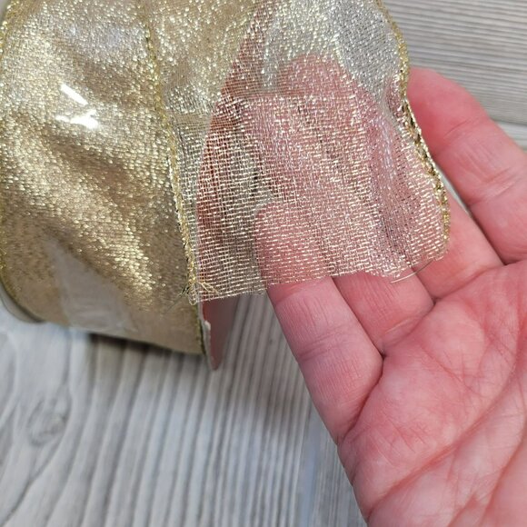Holiday Inspirations‎ Metallic Gold Wired Ribbon Christmas Sheer 100ft Roll 2.5" - Picture 3 of 5